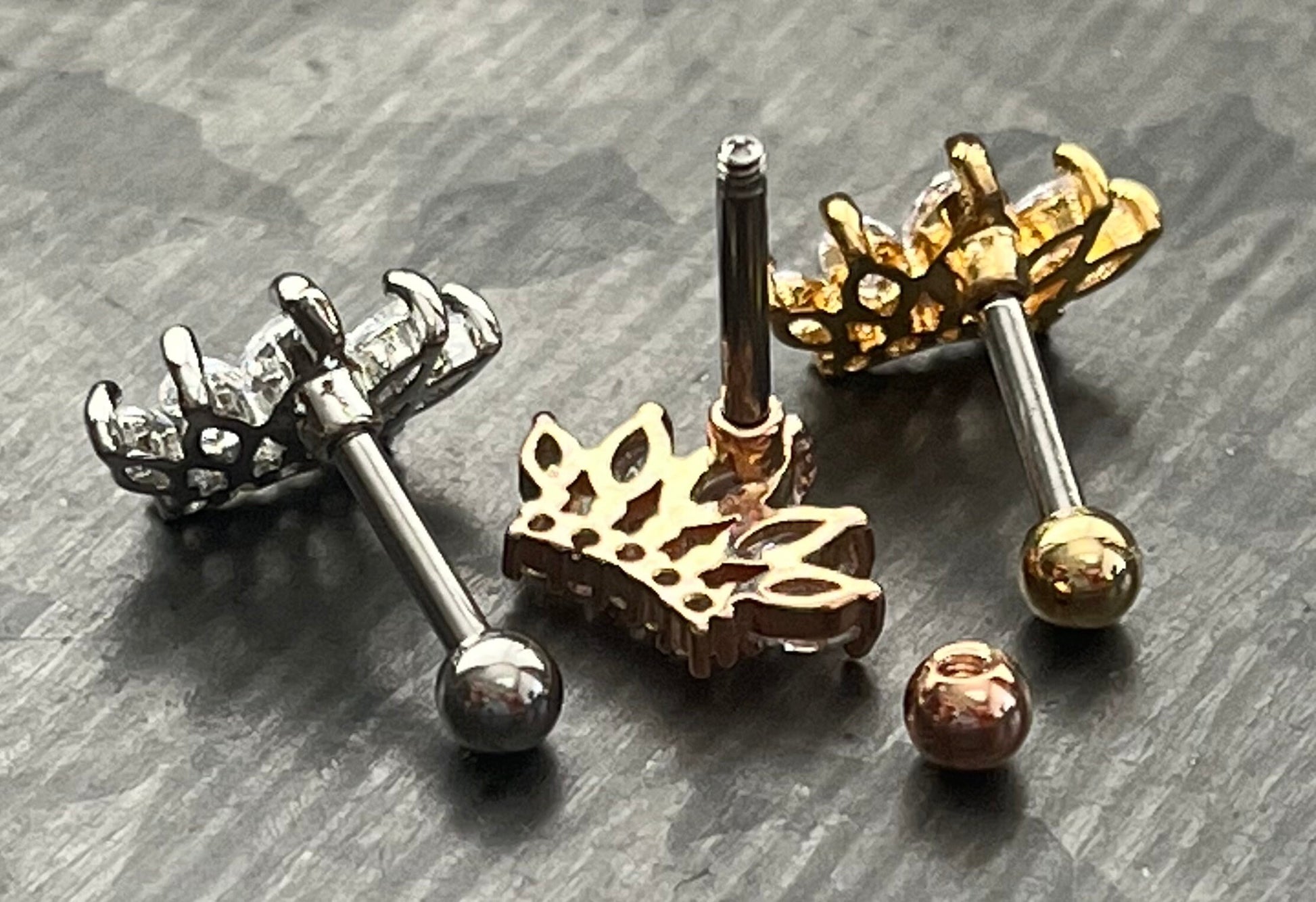 1 Piece Brilliant CZ Paved Taira Princess Crown Tragus Barbell Ring - 16g - Wearable Length 1/4" (6mm) - Silver, Gold & Rose Gold Available!