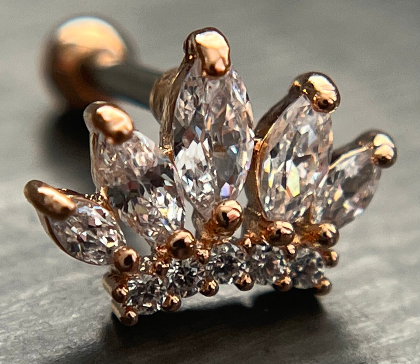 1 Piece Brilliant CZ Paved Taira Princess Crown Tragus Barbell Ring - 16g - Wearable Length 1/4" (6mm) - Silver, Gold & Rose Gold Available!
