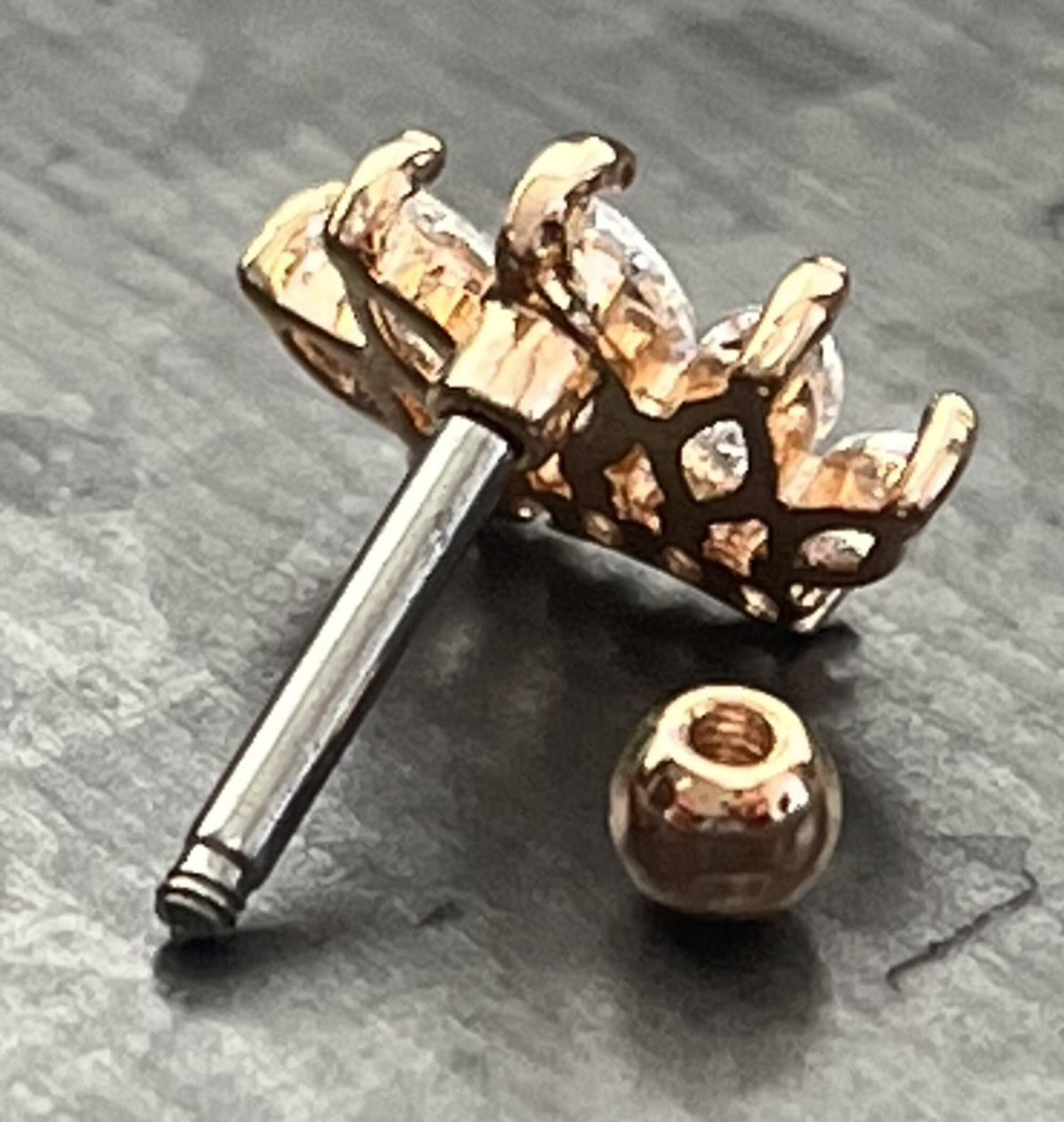 1 Piece Brilliant CZ Paved Taira Princess Crown Tragus Barbell Ring - 16g - Wearable Length 1/4" (6mm) - Silver, Gold & Rose Gold Available!