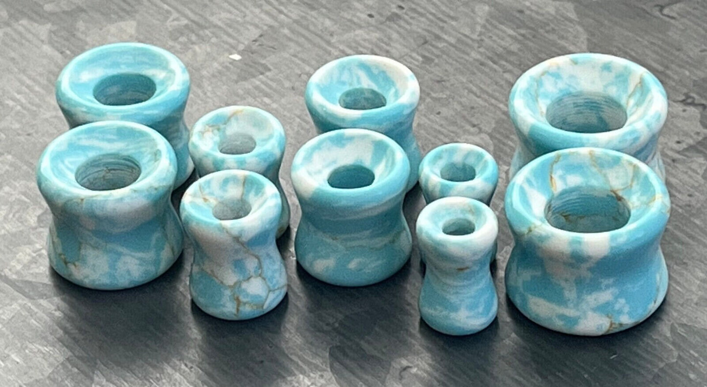 PAIR of Stunning Sky Turquoise Stone Double Flare Tunnels/Plugs - Gauges 2g (6mm) thru 5/8" (16mm) Available!