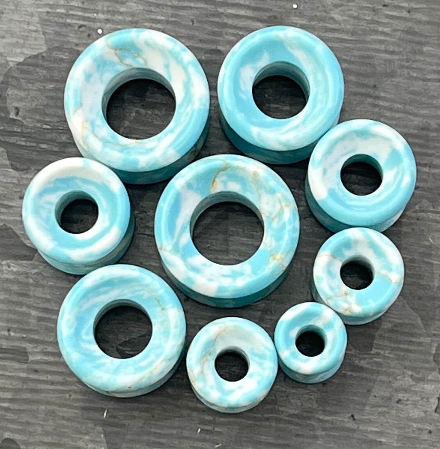 PAIR of Stunning Sky Turquoise Stone Double Flare Tunnels/Plugs - Gauges 2g (6mm) thru 5/8" (16mm) Available!