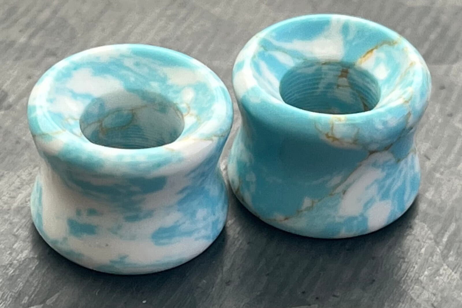 PAIR of Stunning Sky Turquoise Stone Double Flare Tunnels/Plugs - Gauges 2g (6mm) thru 5/8" (16mm) Available!