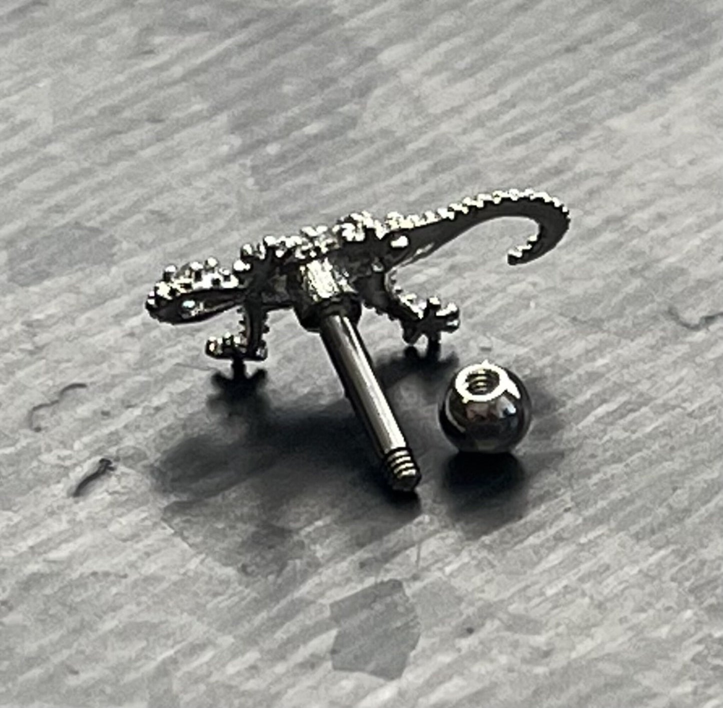 1 Piece Unique CZ Paved Stainless Steel Lizard Tragus Stud Ring - 16g - Wearable Length 1/4" (6mm) - Lizard length 14mm:)