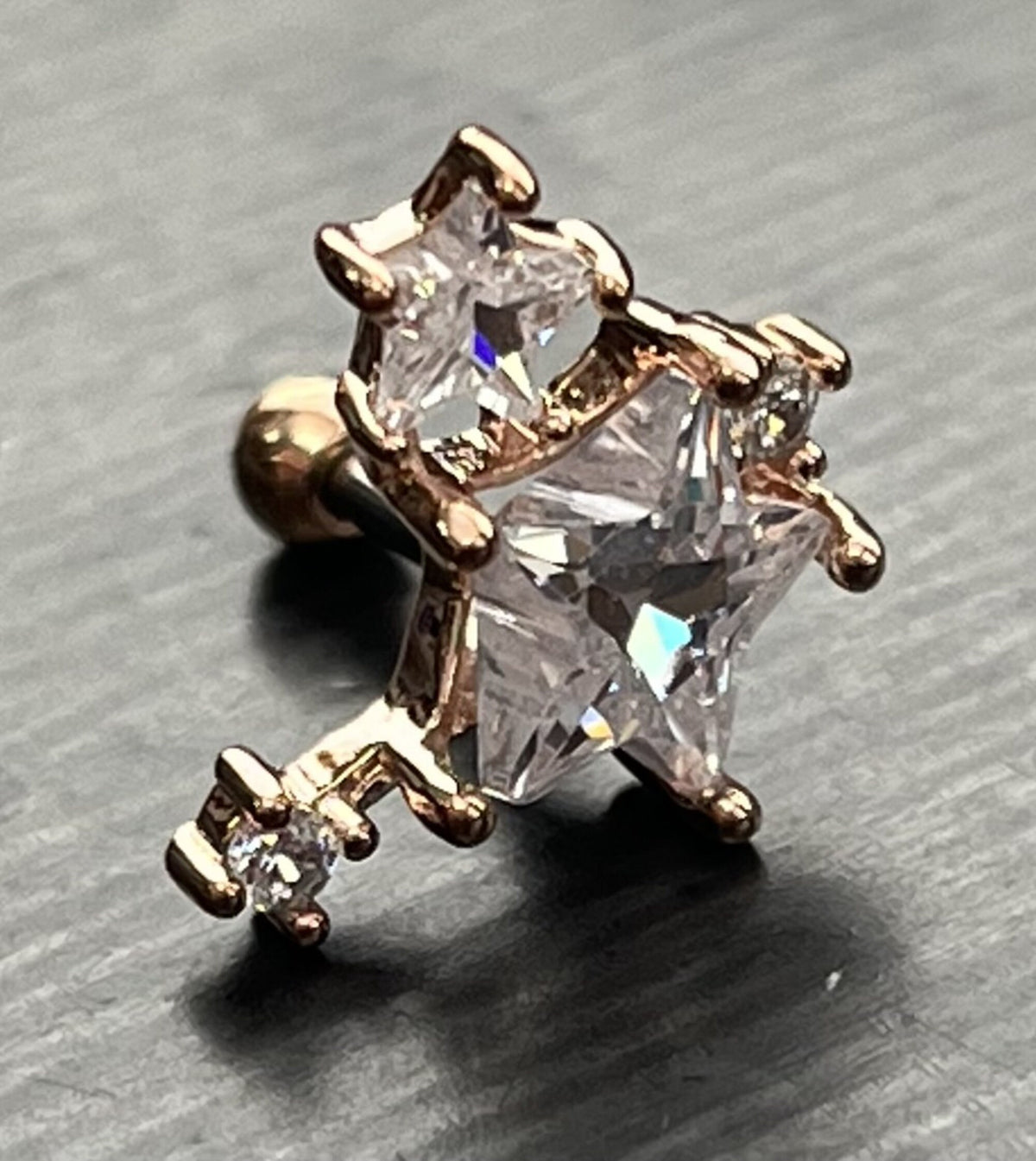 1 Piece Stunning CZ Gem Star Cluster Tragus Cartilage Barbell Ring -16g -Wearable Diameter 1/4" (6mm)- Gold, Rose Gold and Silver Available!