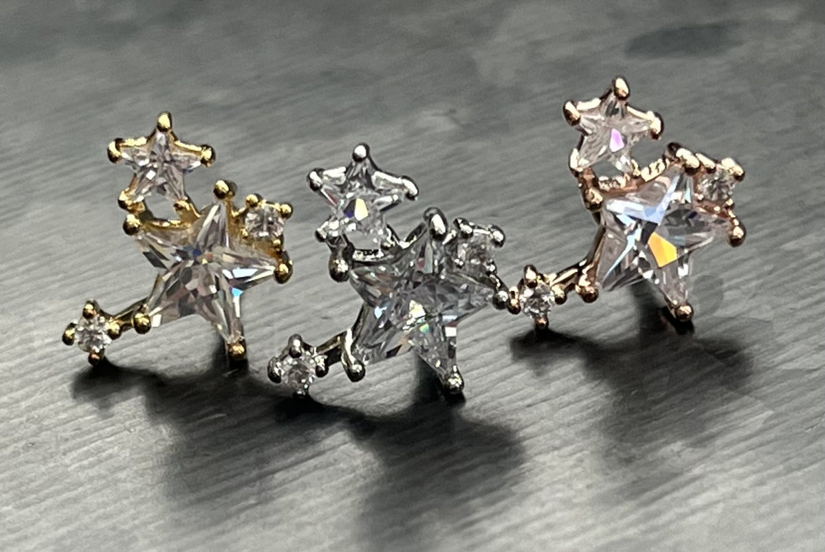 1 Piece Stunning CZ Gem Star Cluster Tragus Cartilage Barbell Ring -16g -Wearable Diameter 1/4" (6mm)- Gold, Rose Gold and Silver Available!