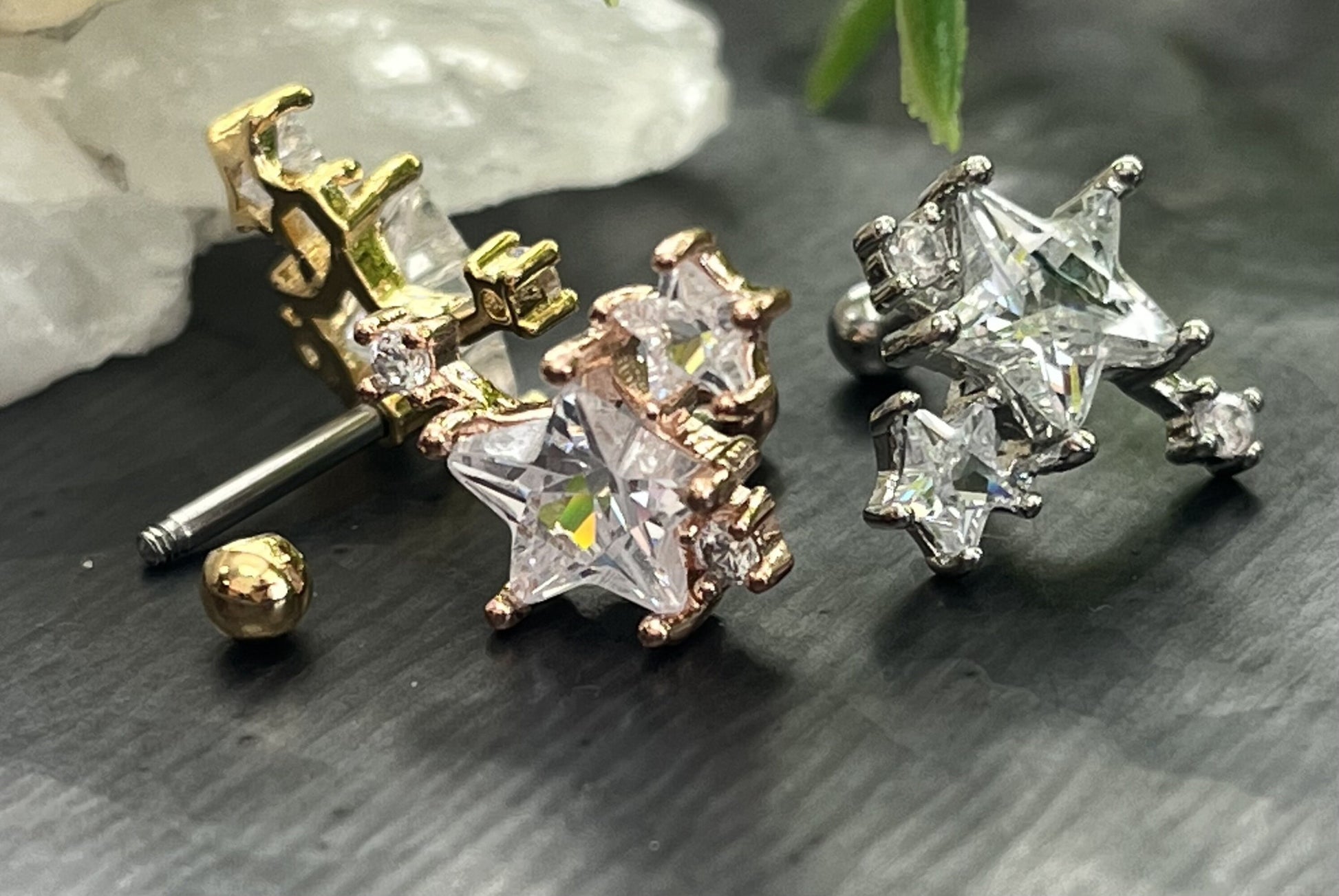 1 Piece Stunning CZ Gem Star Cluster Tragus Cartilage Barbell Ring -16g -Wearable Diameter 1/4" (6mm)- Gold, Rose Gold and Silver Available!