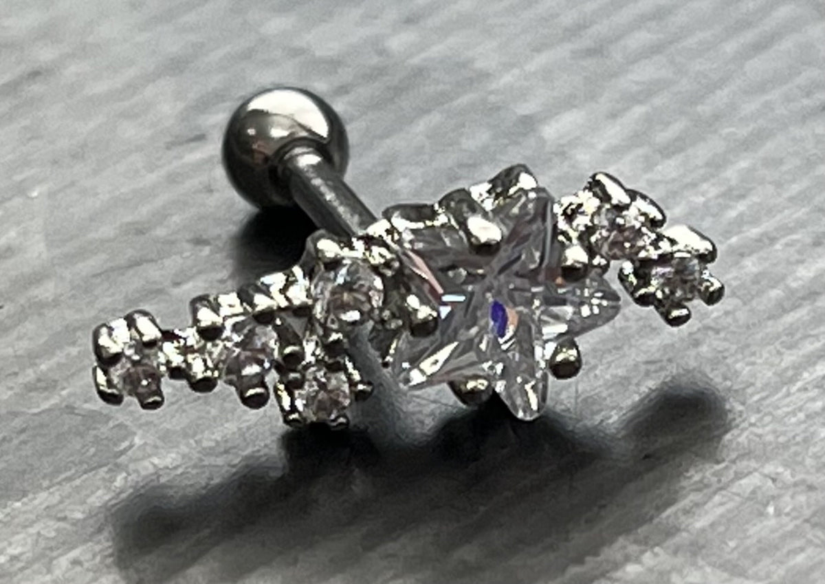1 Piece Brilliant CZ Gem Star Cluster Tragus Barbell Ring -16g - Wearable Diameter 1/4" (6mm) - Blue, Gold, Rose Gold and Silver Available!