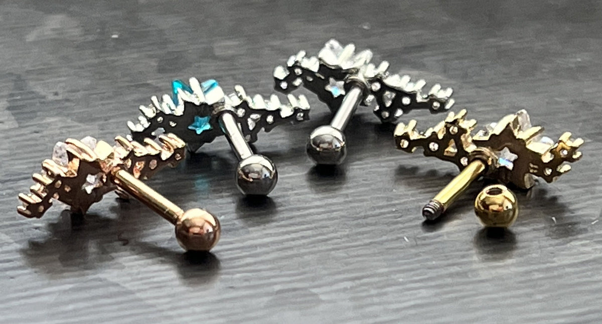 1 Piece Brilliant CZ Gem Star Cluster Tragus Barbell Ring -16g - Wearable Diameter 1/4" (6mm) - Blue, Gold, Rose Gold and Silver Available!
