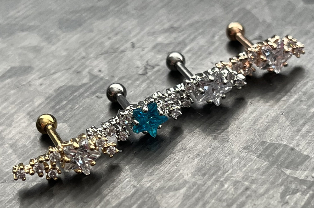 1 Piece Brilliant CZ Gem Star Cluster Tragus Barbell Ring -16g - Wearable Diameter 1/4" (6mm) - Blue, Gold, Rose Gold and Silver Available!