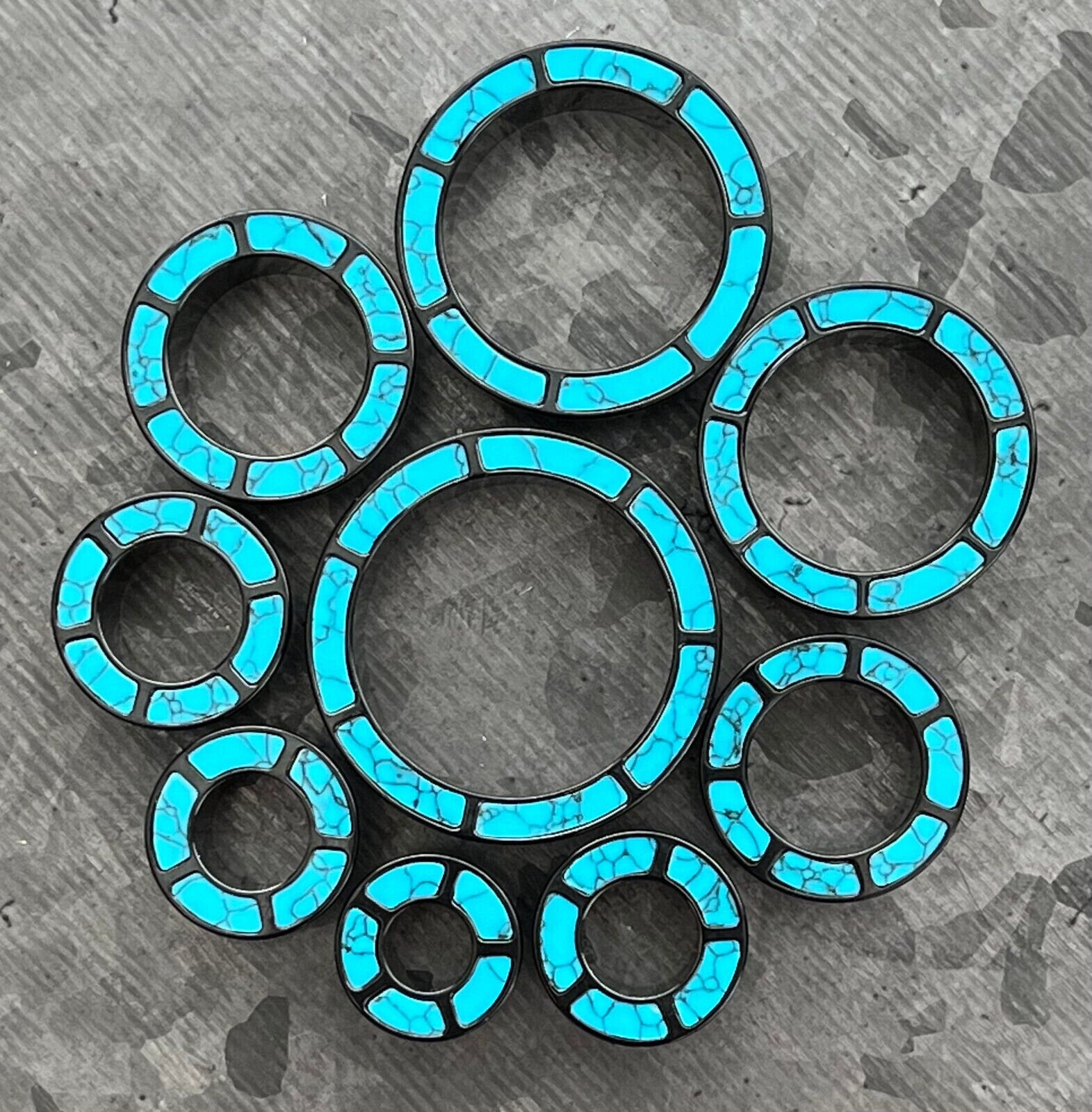 PAIR of Stunning Turquoise Rimmed Black Screw Fit Tunnels/Plugs - Gauges 0g (8mm) thru 1" (25mm) Available!