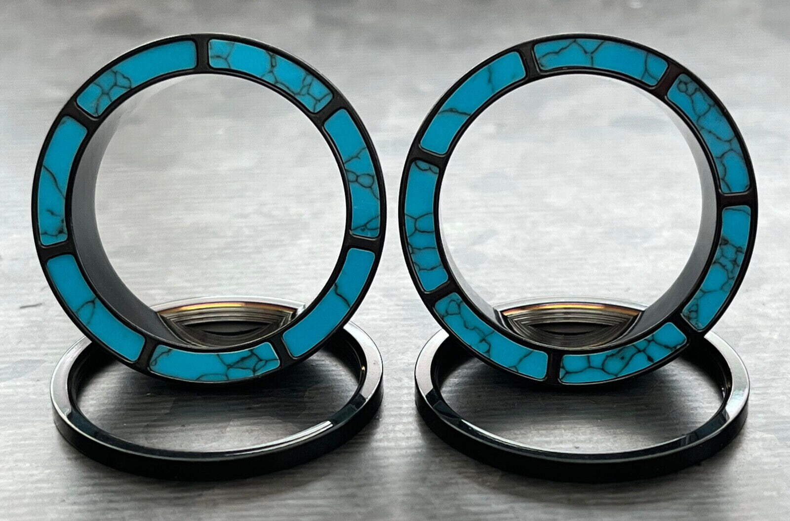 PAIR of Stunning Turquoise Rimmed Black Screw Fit Tunnels/Plugs - Gauges 0g (8mm) thru 1" (25mm) Available!