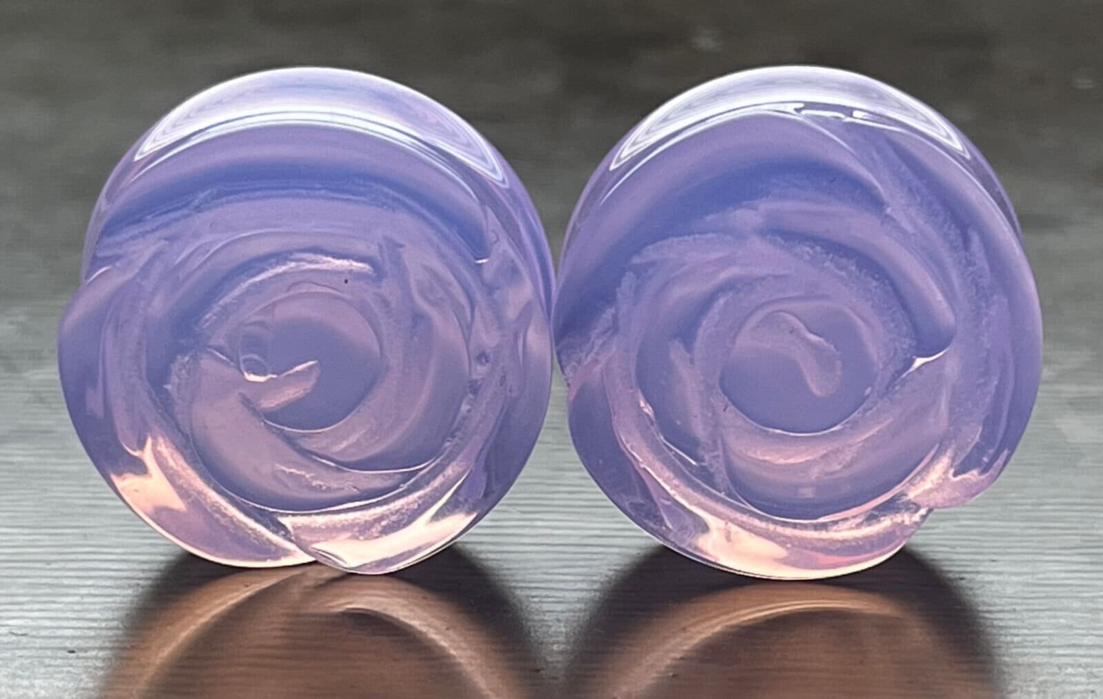 PAIR of Beautiful Lavender Opalite Stone Carved Flower Double Flare Glass Plugs - Gauges 2g (6.5mm) to 1" (25mm) available!