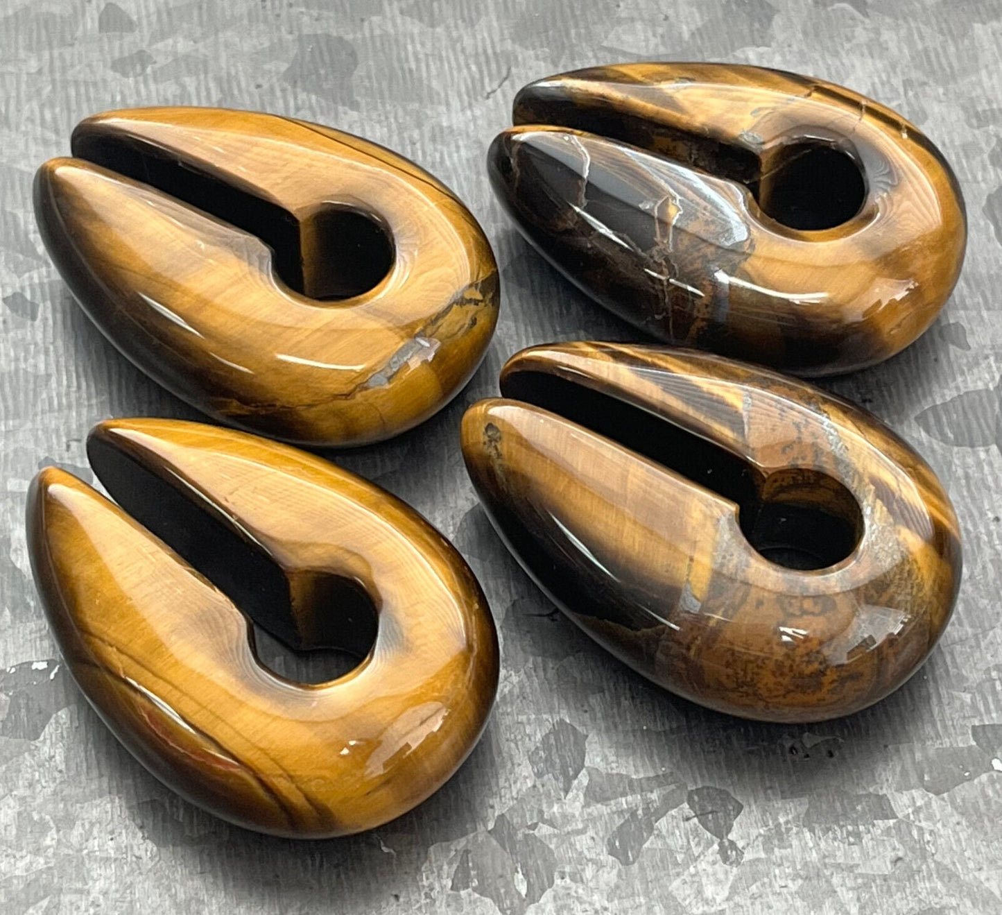 PAIR of Stunning Organic Tiger Eye Keyhole Hanger Ear Weight Tunnels/Plugs - Gauge 0g (8mm) thru 5/8 (16mm) available!