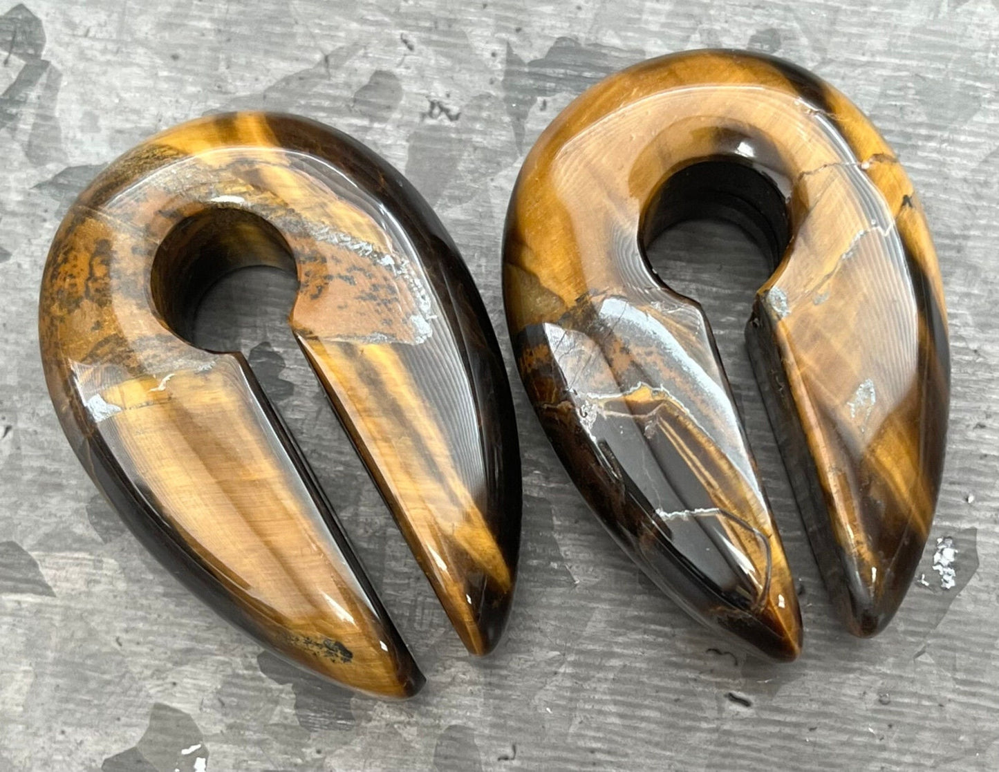 PAIR of Stunning Organic Tiger Eye Keyhole Hanger Ear Weight Tunnels/Plugs - Gauge 0g (8mm) thru 5/8 (16mm) available!