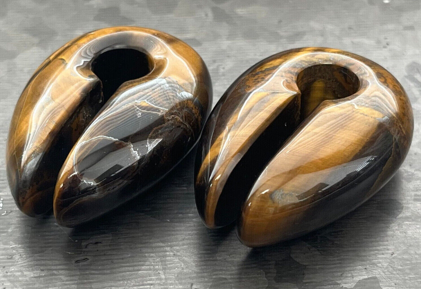 PAIR of Stunning Organic Tiger Eye Keyhole Hanger Ear Weight Tunnels/Plugs - Gauge 0g (8mm) thru 5/8 (16mm) available!