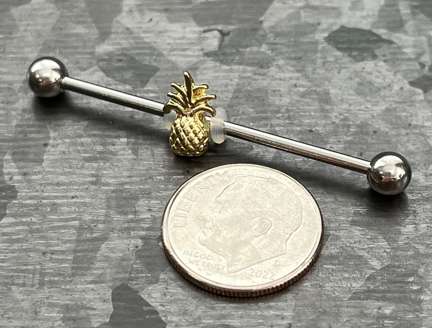 1 Piece Unique Movable Pineapple Industrial Barbell - 14g - (38mm) 1&1/2" Wearable Length Available!