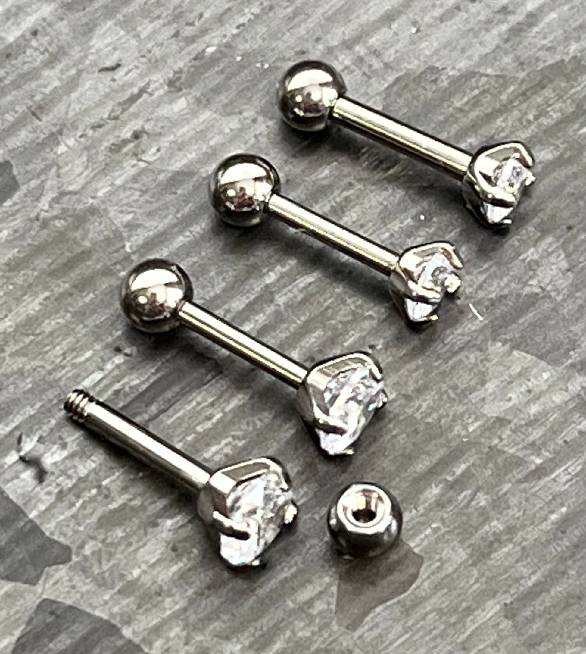 1 Piece Stunning Implant Grade Titanium Tragus Stud Prong Set Gem Cartilage Barbell Ring- 16g or 18g, 3mm or 4mm Crystal Gem Size Available!