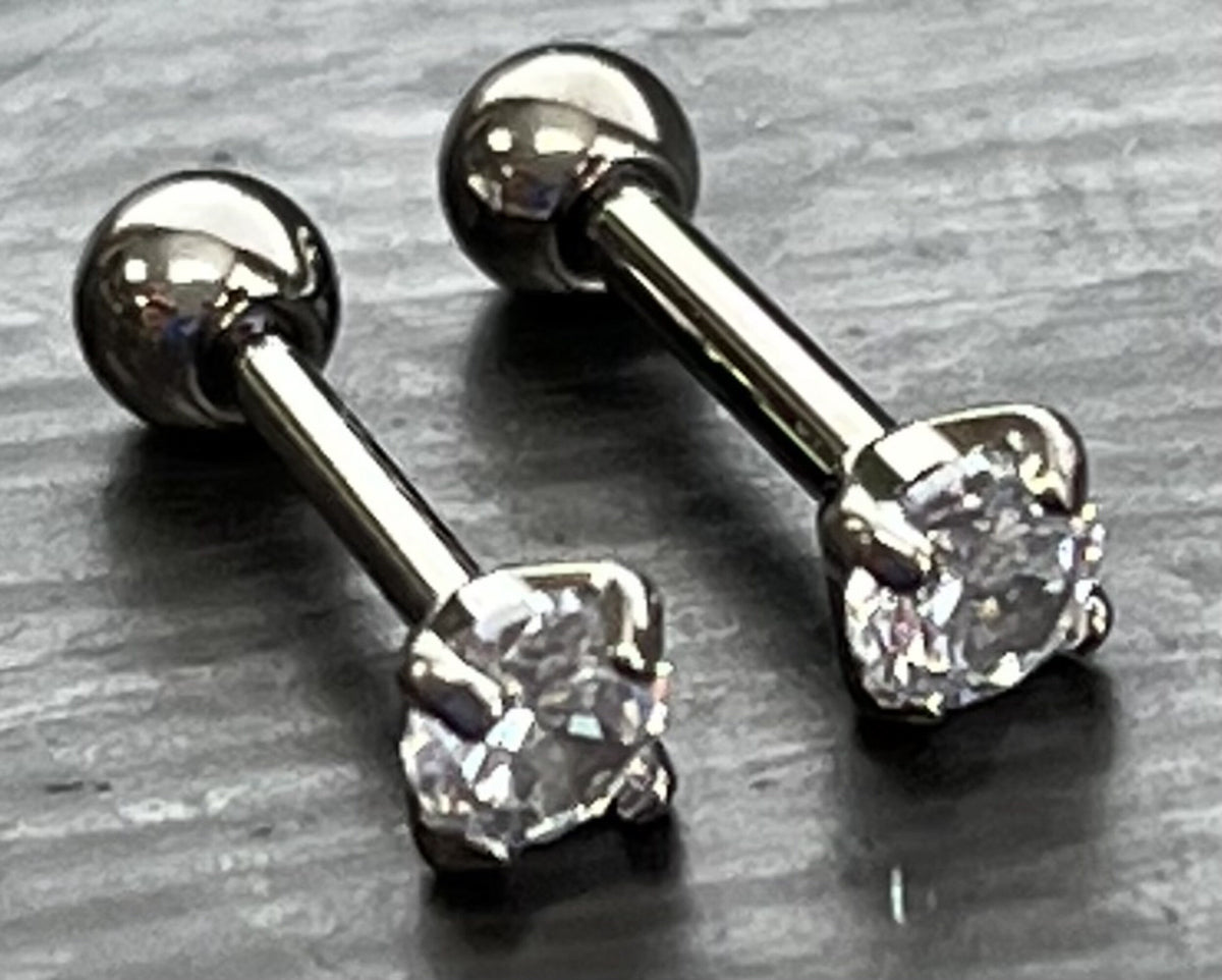1 Piece Stunning Implant Grade Titanium Tragus Stud Prong Set Gem Cartilage Barbell Ring- 16g or 18g, 3mm or 4mm Crystal Gem Size Available!