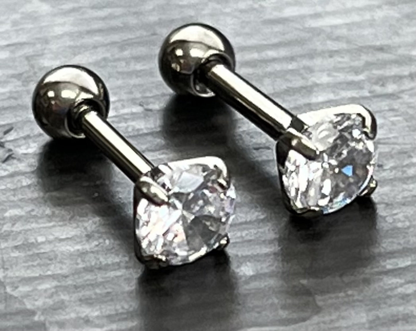 1 Piece Stunning Implant Grade Titanium Tragus Stud Prong Set Gem Cartilage Barbell Ring- 16g or 18g, 3mm or 4mm Crystal Gem Size Available!