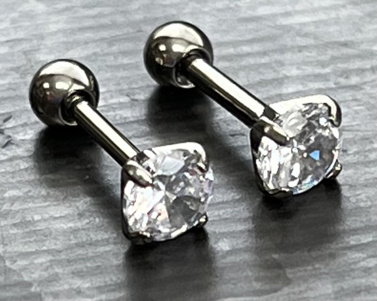 1 Piece Stunning Implant Grade Titanium Tragus Stud Prong Set Gem Cartilage Barbell Ring- 16g or 18g, 3mm or 4mm Crystal Gem Size Available!