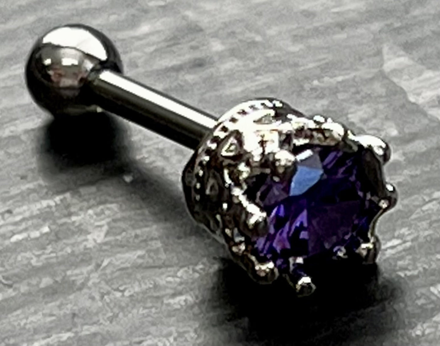 1 Piece Stunning Eight Prong CZ Gem Surgical Steel Tragus Bar Stud - 16g - Clear, Gold, Lavender, Pink, Rose Gold, Aqua Available!