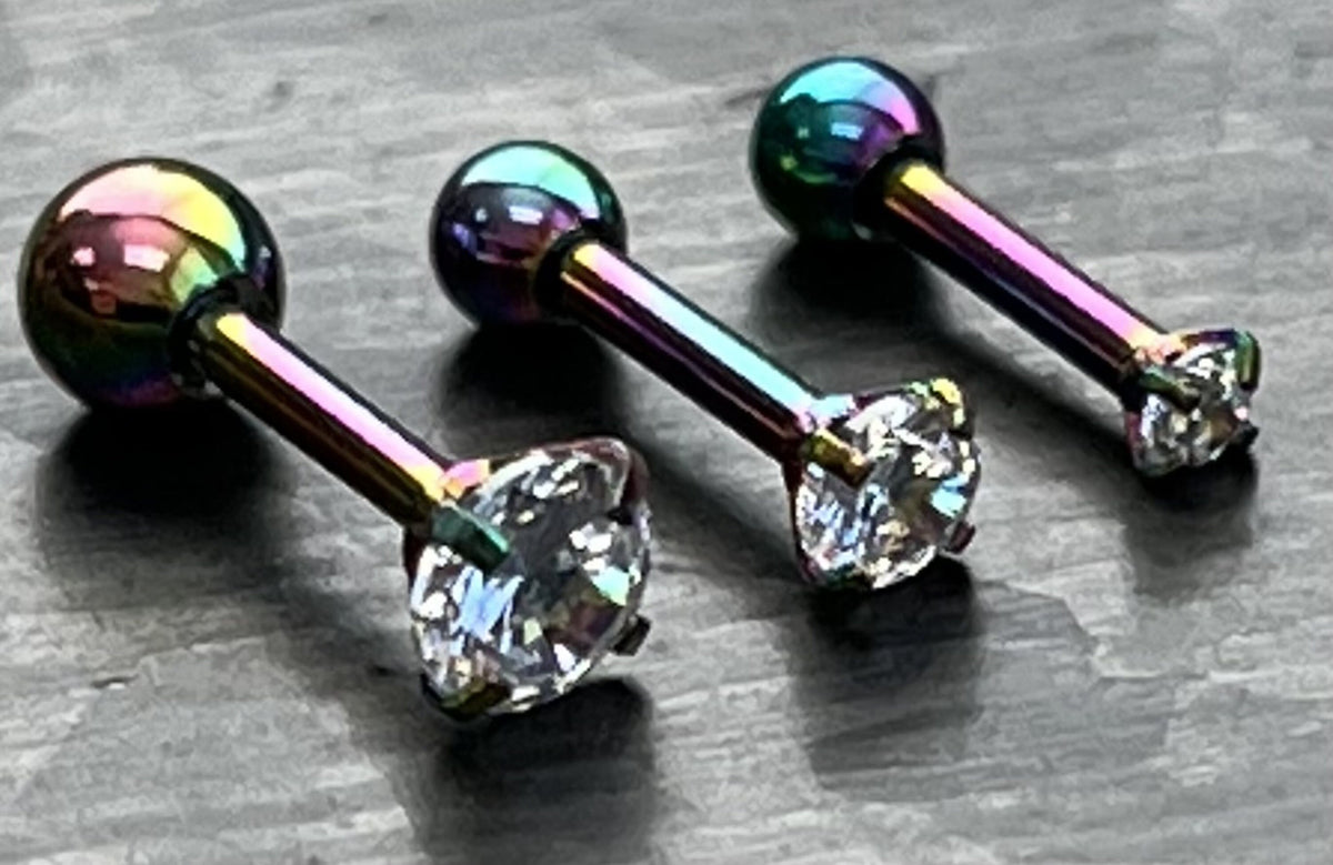 1 Piece Brilliant Round CZ Gem Ion Plated Tragus Stud -16g - Gem Size 2,3 & 4mm -Black, Gold, Mutli-Color, Rose Gold and Silver Available!