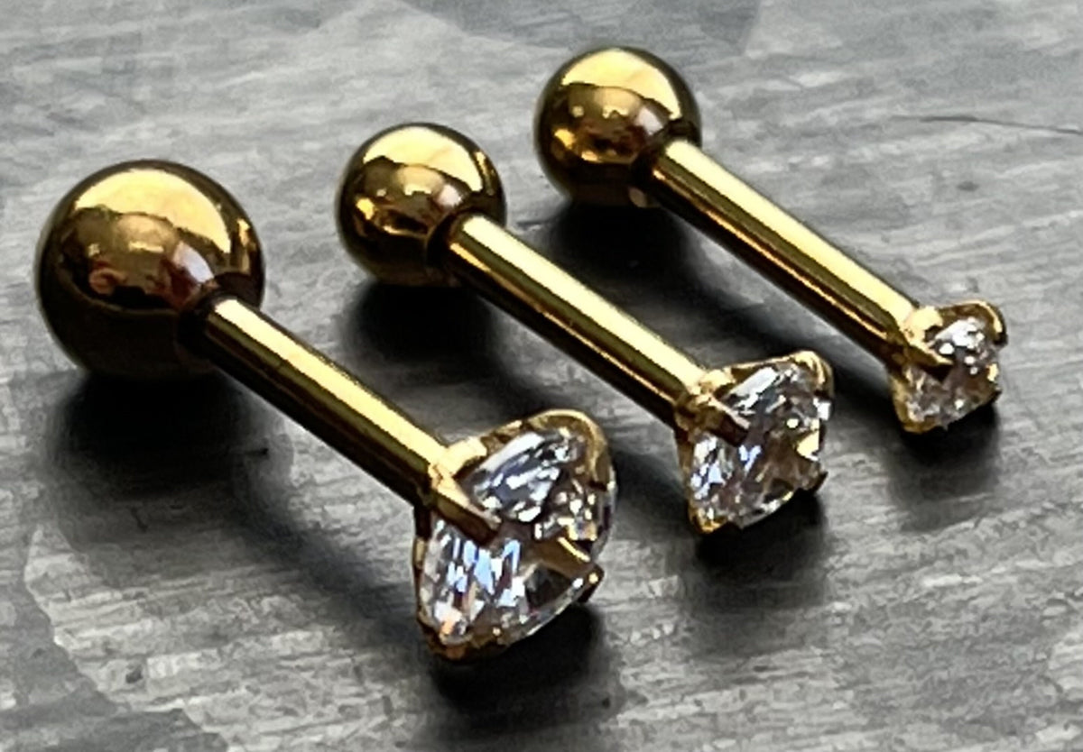 1 Piece Brilliant Round CZ Gem Ion Plated Tragus Stud -16g - Gem Size 2,3 & 4mm -Black, Gold, Mutli-Color, Rose Gold and Silver Available!