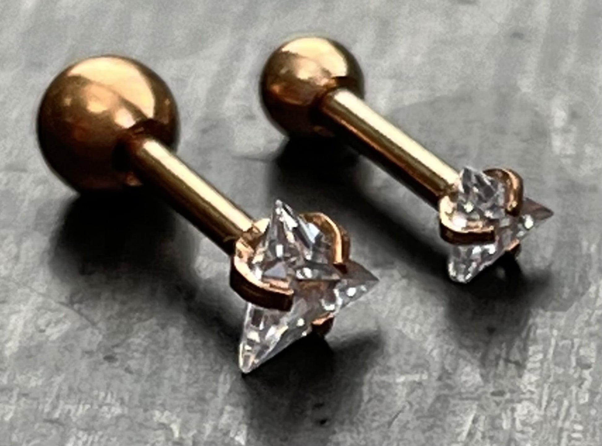 1 Piece Stunning Triangle CZ Gem Ion Plated Tragus Stud -16g - Gem Size 3mm & 4mm - Gold, Rose Gold and Silver Available!