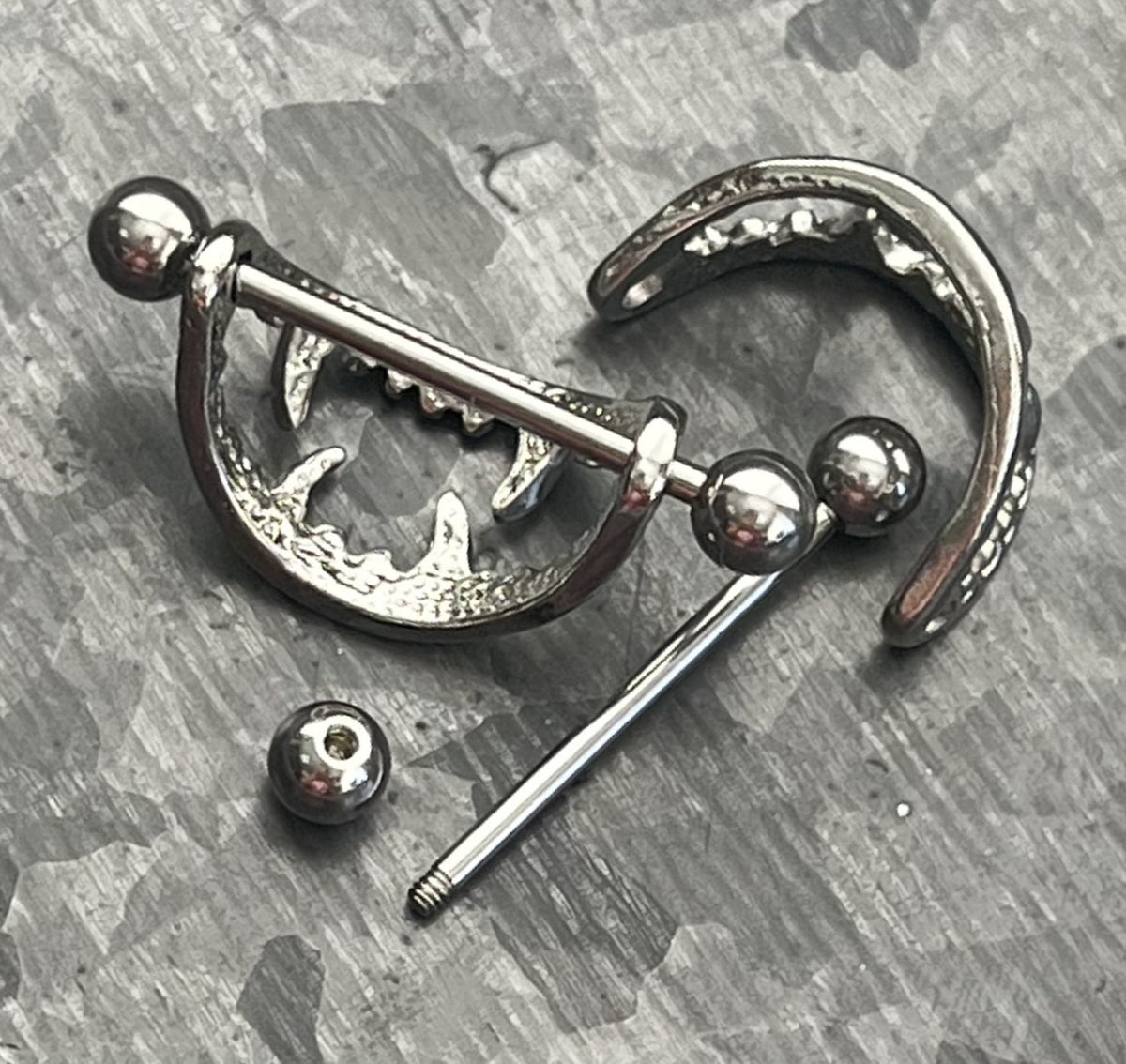 PAIR of Unique Vampire Fangs Nipple Shields Barbell Rings - 14g - Wearable Length 22mm (7/8") & Between Fangs Length - 18mm (11/16")!