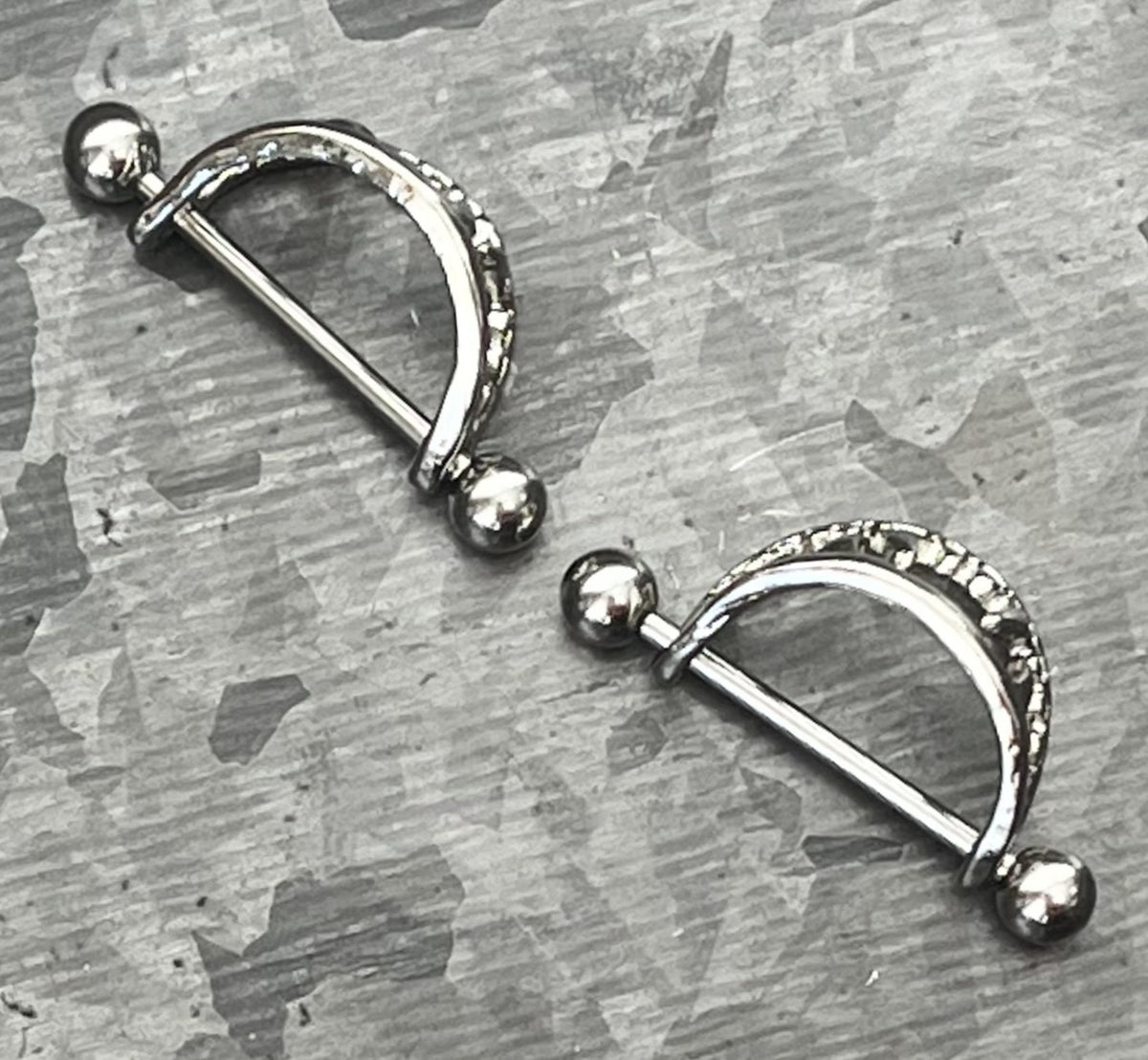 PAIR of Unique Vampire Fangs Nipple Shields Barbell Rings - 14g - Wearable Length 22mm (7/8") & Between Fangs Length - 18mm (11/16")!