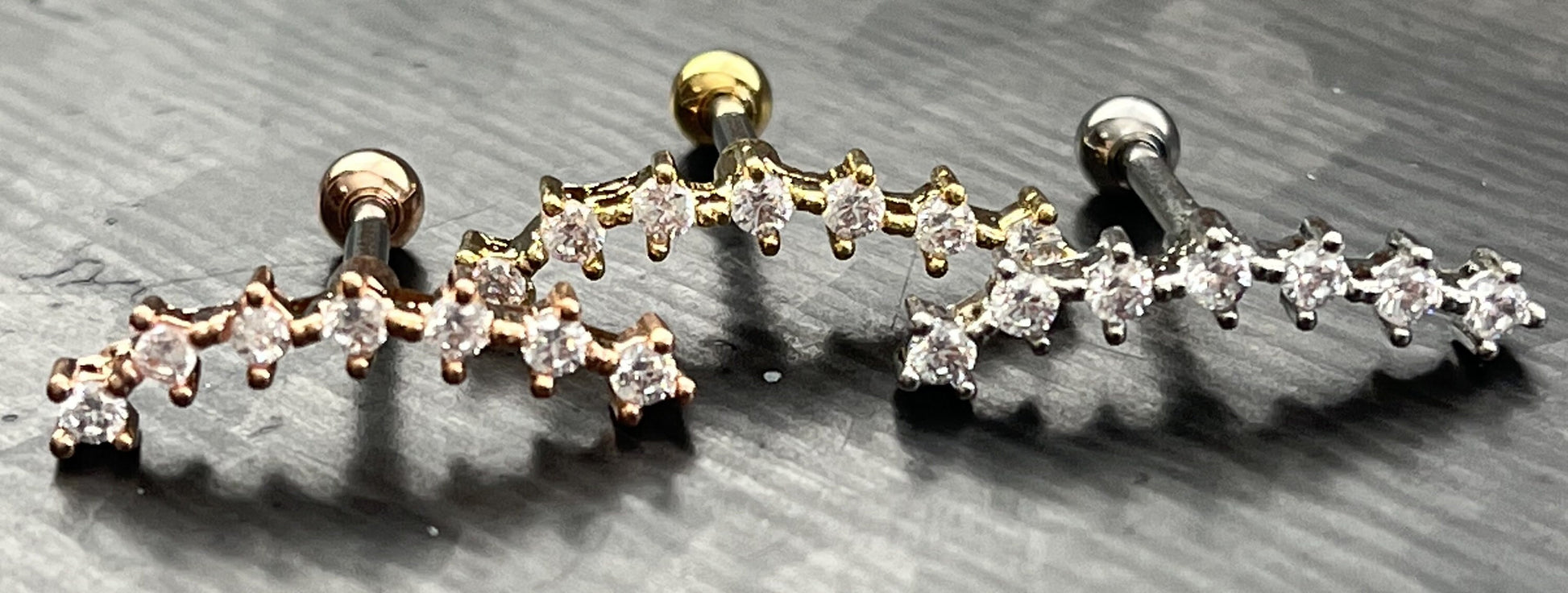 1 Piece Stunning Seven Cubic Zirconia Prong Set Tragus Barbell Ring - 16g - Wearable Length 1/4" (6mm) - Silver, Gold & Rose Gold Available!