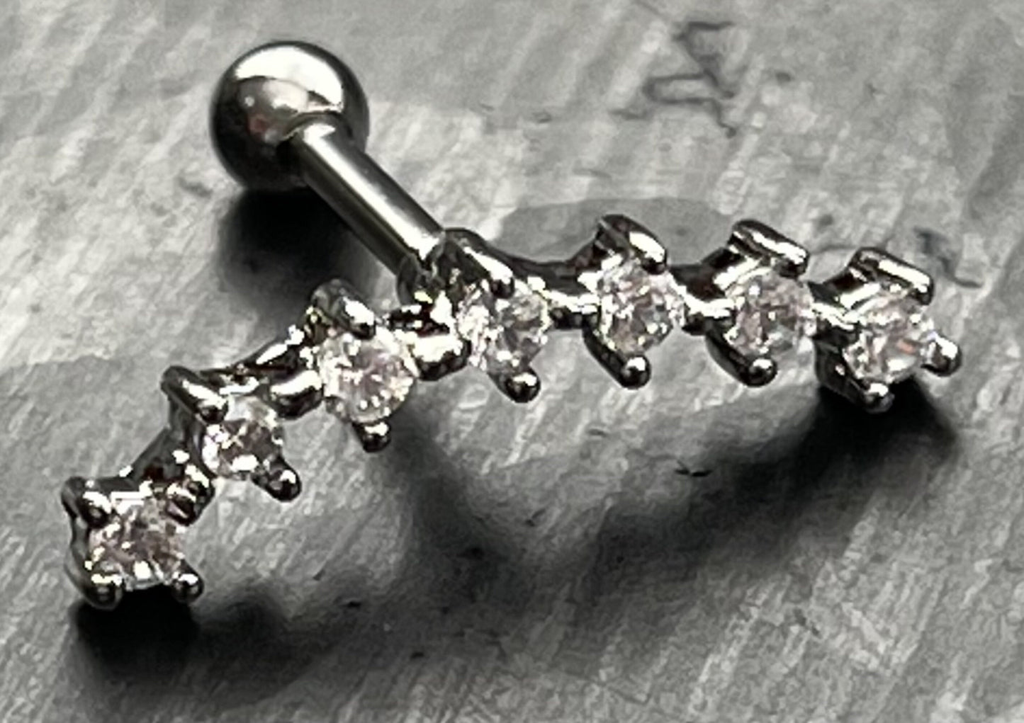 1 Piece Stunning Seven Cubic Zirconia Prong Set Tragus Barbell Ring - 16g - Wearable Length 1/4" (6mm) - Silver, Gold & Rose Gold Available!