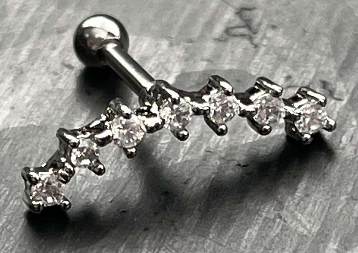 1 Piece Stunning Seven Cubic Zirconia Prong Set Tragus Barbell Ring - 16g - Wearable Length 1/4" (6mm) - Silver, Gold & Rose Gold Available!