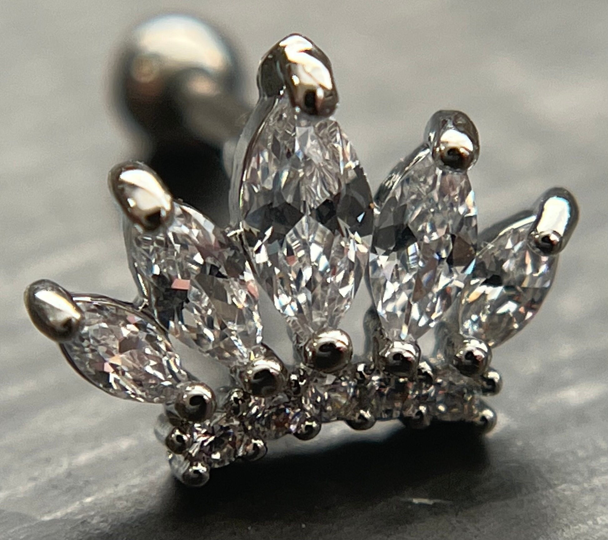 1 Piece Brilliant CZ Paved Taira Princess Crown Tragus Barbell Ring - 16g - Wearable Length 1/4" (6mm) - Silver, Gold & Rose Gold Available!