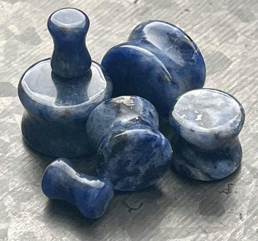 PAIR of Beautiful Organic Sodalite Double Flare Stone Plugs - Gauges 2g (6mm) thru 5/8" (16mm) Available!