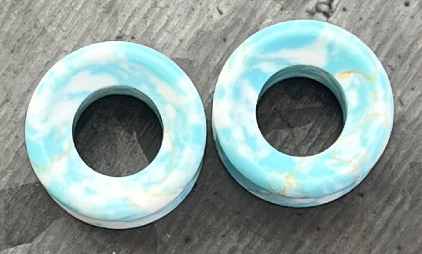 PAIR of Stunning Sky Turquoise Stone Double Flare Tunnels/Plugs - Gauges 2g (6mm) thru 5/8" (16mm) Available!
