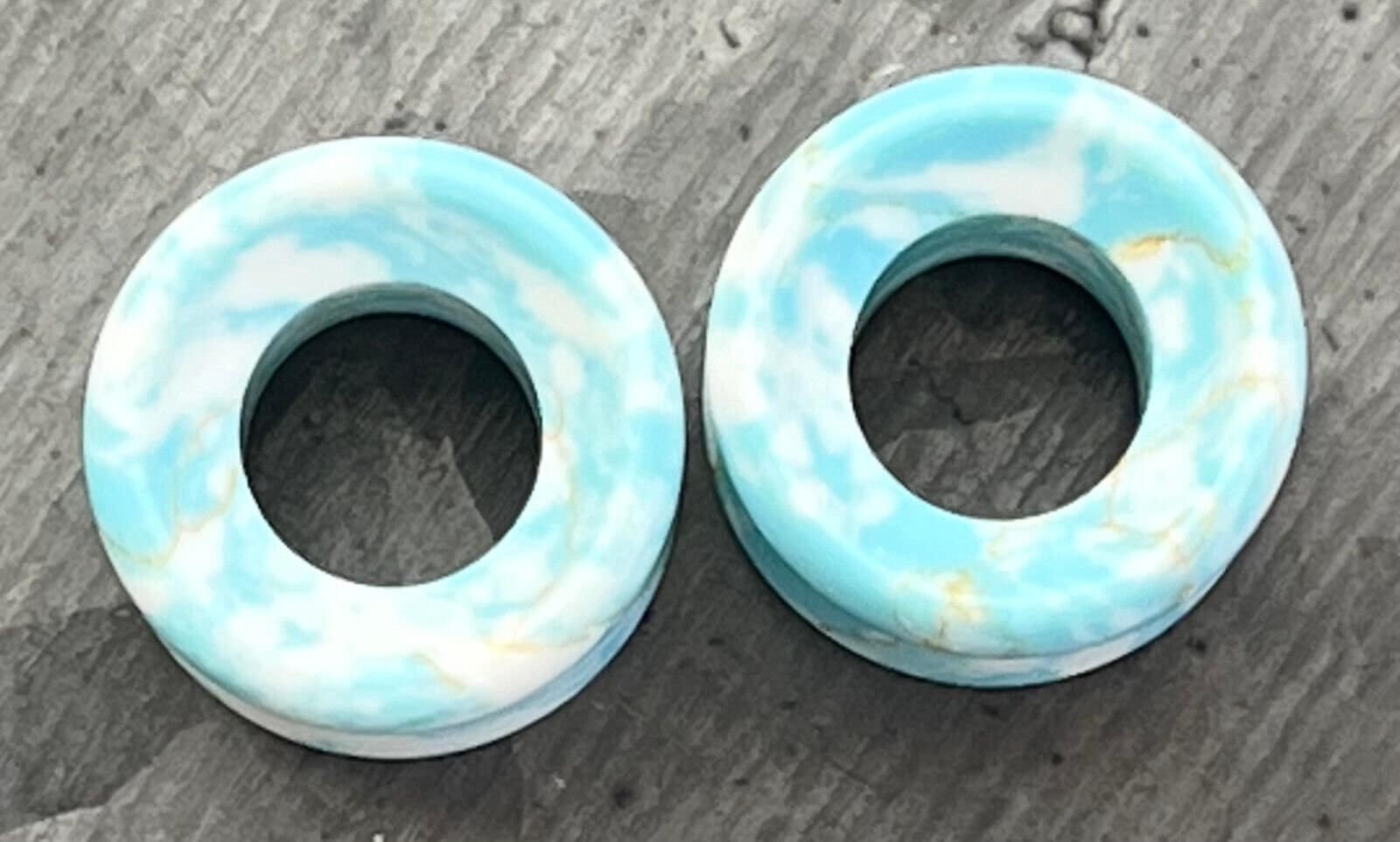 PAIR of Stunning Sky Turquoise Stone Double Flare Tunnels/Plugs - Gauges 2g (6mm) thru 5/8" (16mm) Available!