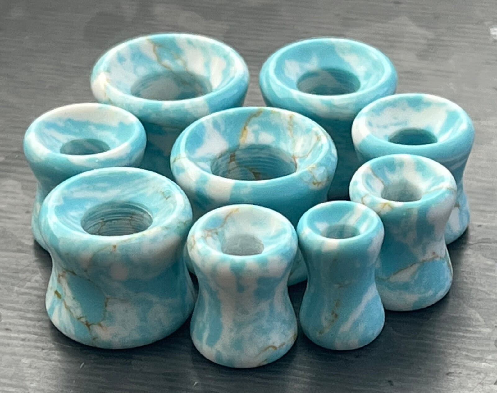 PAIR of Stunning Sky Turquoise Stone Double Flare Tunnels/Plugs - Gauges 2g (6mm) thru 5/8" (16mm) Available!
