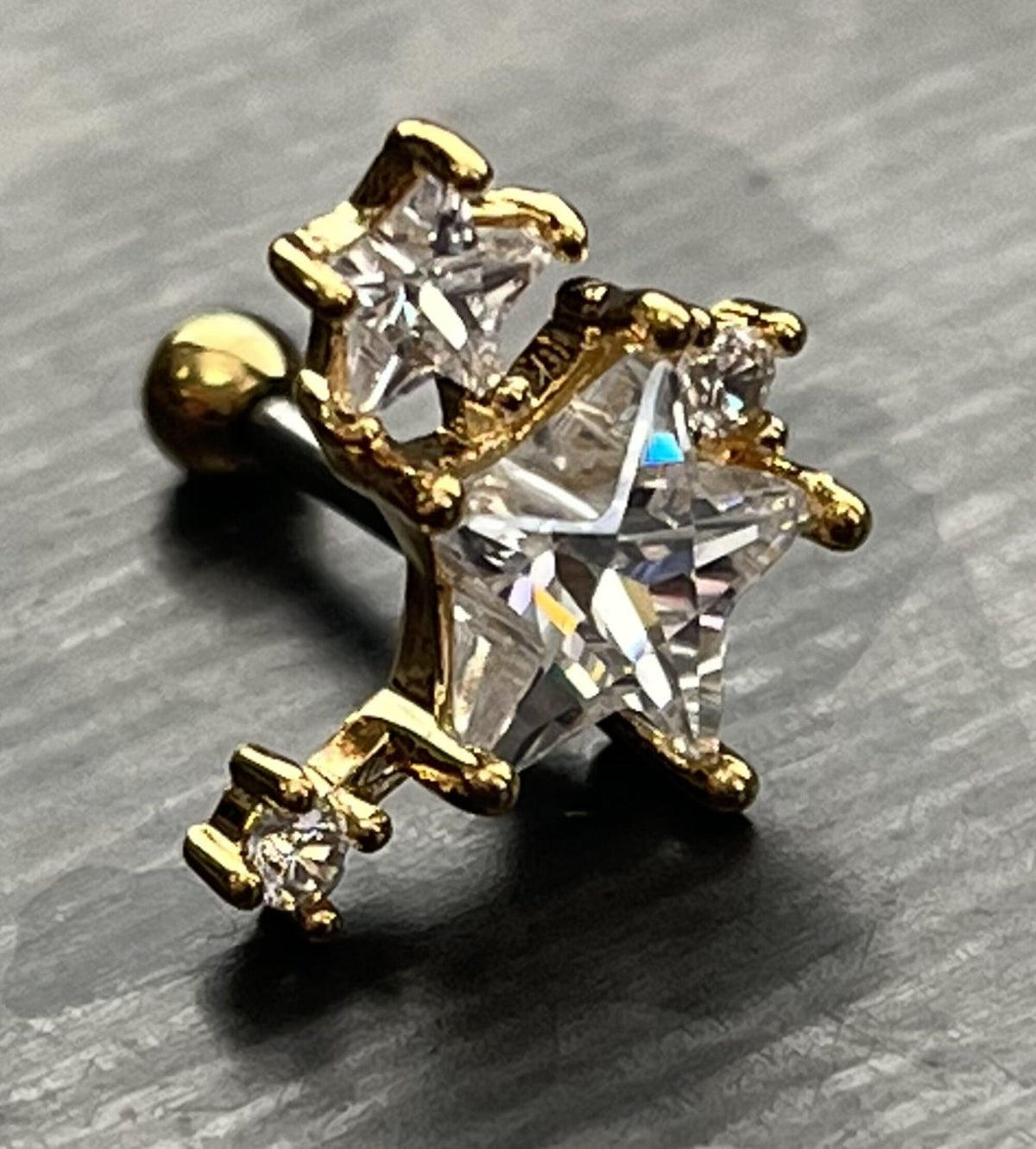 1 Piece Stunning CZ Gem Star Cluster Tragus Cartilage Barbell Ring -16g -Wearable Diameter 1/4" (6mm)- Gold, Rose Gold and Silver Available!