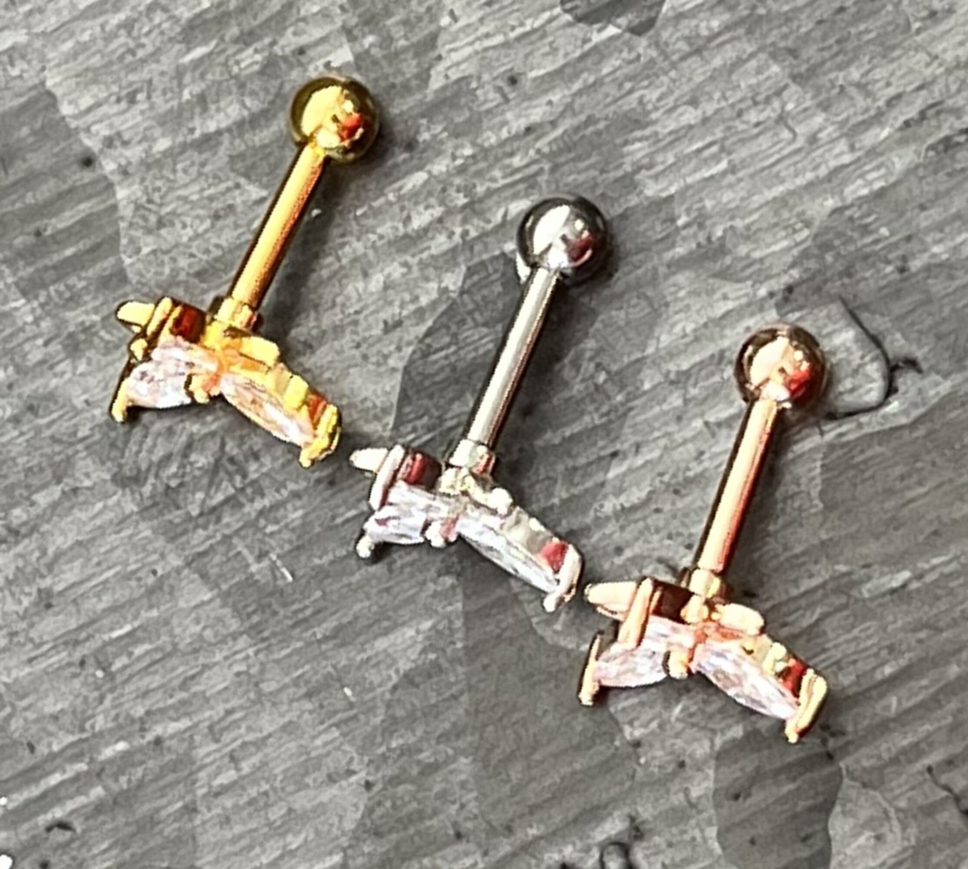 1 Piece Marquise CZ Gem Triangle Flower Tragus Barbell Stud - 16g - Wearable Diameter 1/4" (6mm) - Gold, Rose Gold and Silver Available!