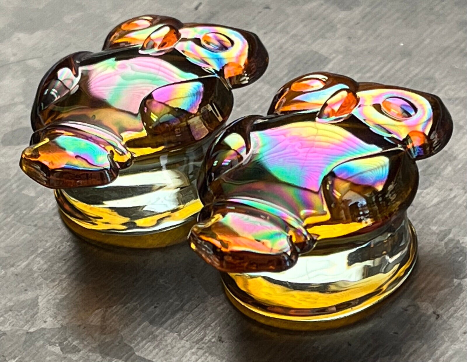 Pair of Stunning Aurora Borealis Owl Design Pyrex Glass Plugs - Gauges 2g (6mm) through 1" (25mm) - Orange or Purple Available!