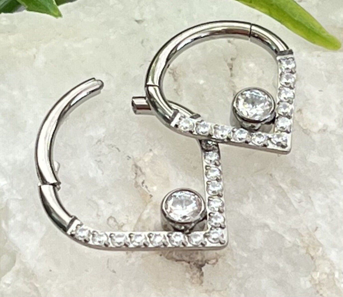 1pc Implant Grade Titanium Opal or CZ Gem Chevron Hinged Segment Septum Ring - Gauge 16g, Diameter 10mm or 8mm available!