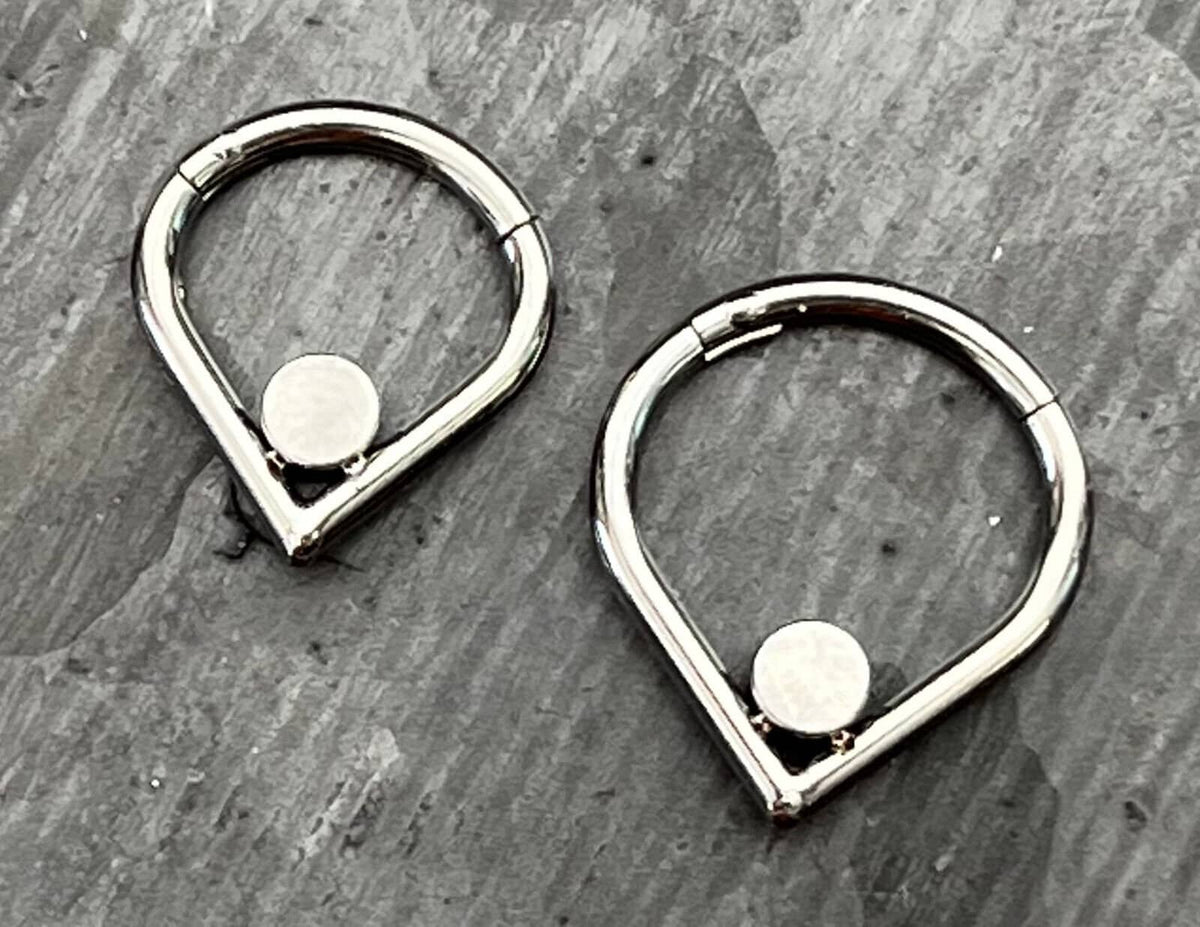 1pc Implant Grade Titanium Opal or CZ Gem Chevron Hinged Segment Septum Ring - Gauge 16g, Diameter 10mm or 8mm available!