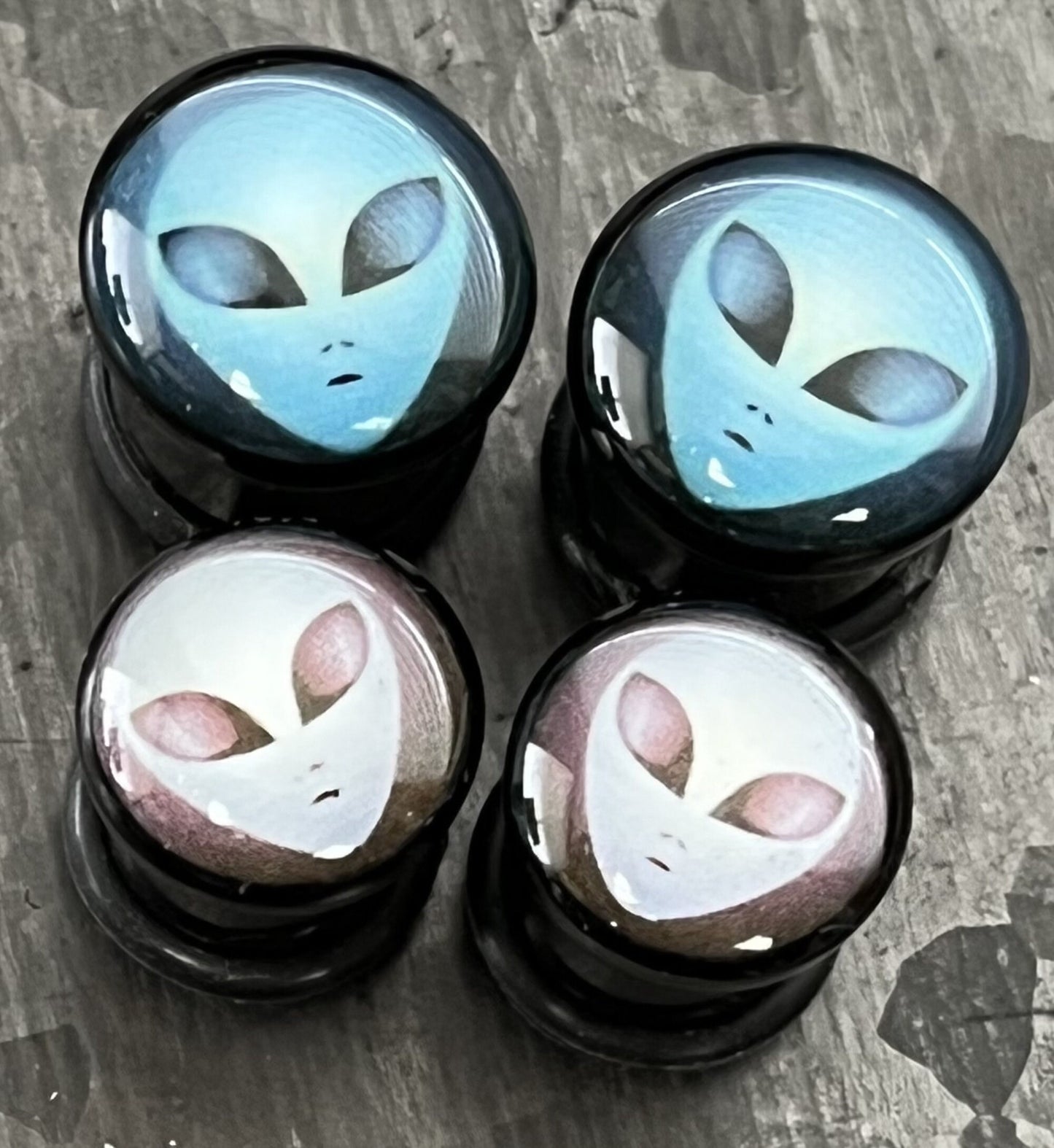 PAIR of Unique Alien Single Flare Acrylic Tunnels/Plugs with O-Rings - Gauges 4g (5mm) thru 1" (25mm) available!