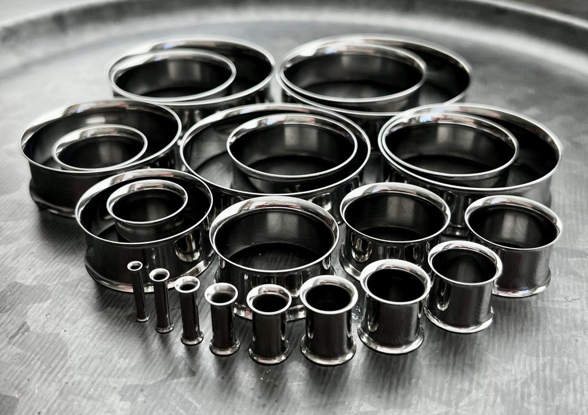 PAIR of 316L Surgical Stainless Steel Double Flare Tunnels/Plugs - Gauges -12g (2mm) thru 2" (51mm) available!