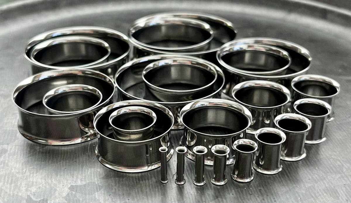 PAIR of 316L Surgical Stainless Steel Double Flare Tunnels/Plugs - Gauges -12g (2mm) thru 2" (51mm) available!