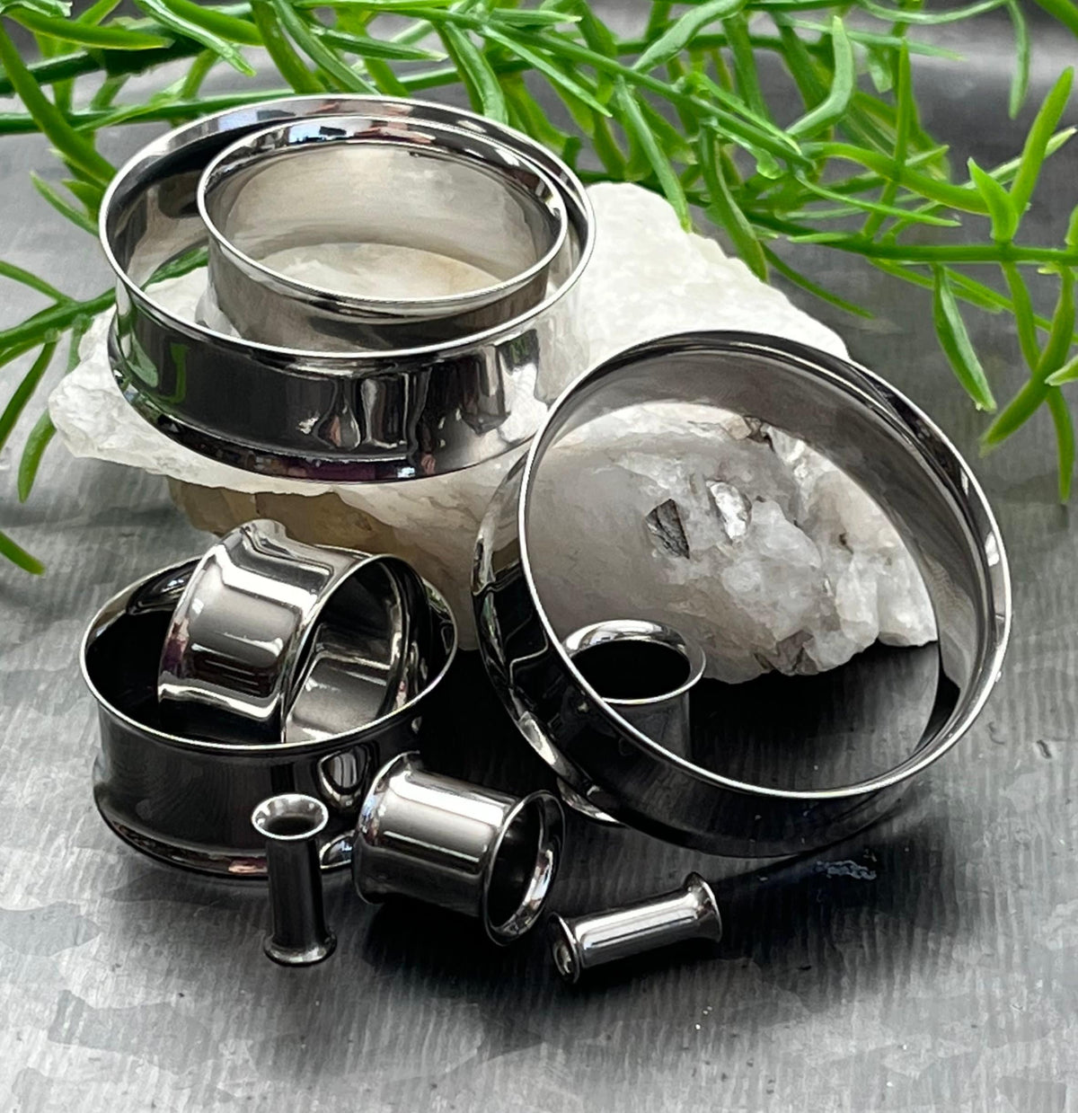 PAIR of 316L Surgical Stainless Steel Double Flare Tunnels/Plugs - Gauges -12g (2mm) thru 2" (51mm) available!