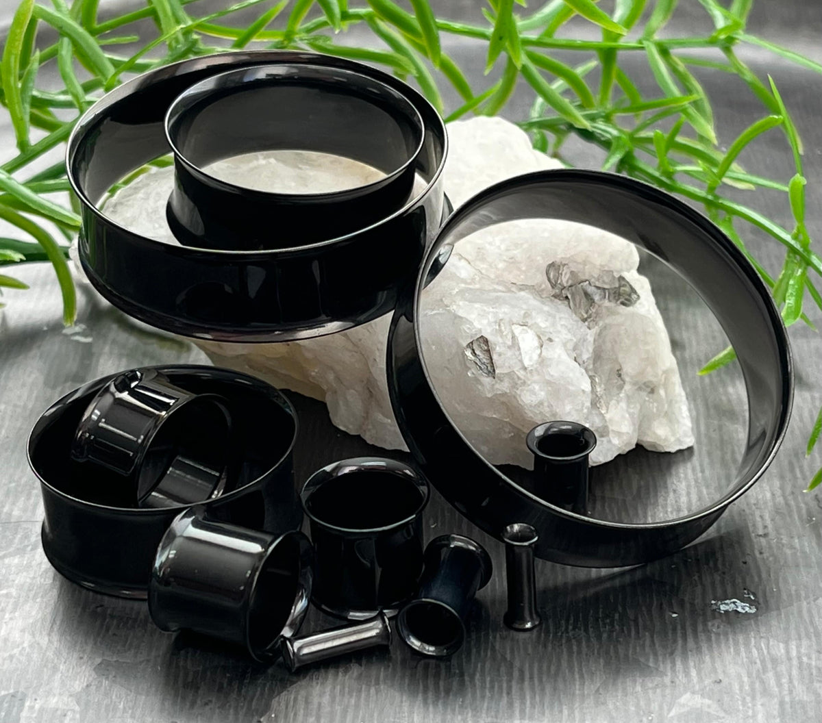 PAIR of Basic Black Steel Double Flare Tunnels/Plugs - Gauges -8g (3.26mm) thru 2" (51mm) available!
