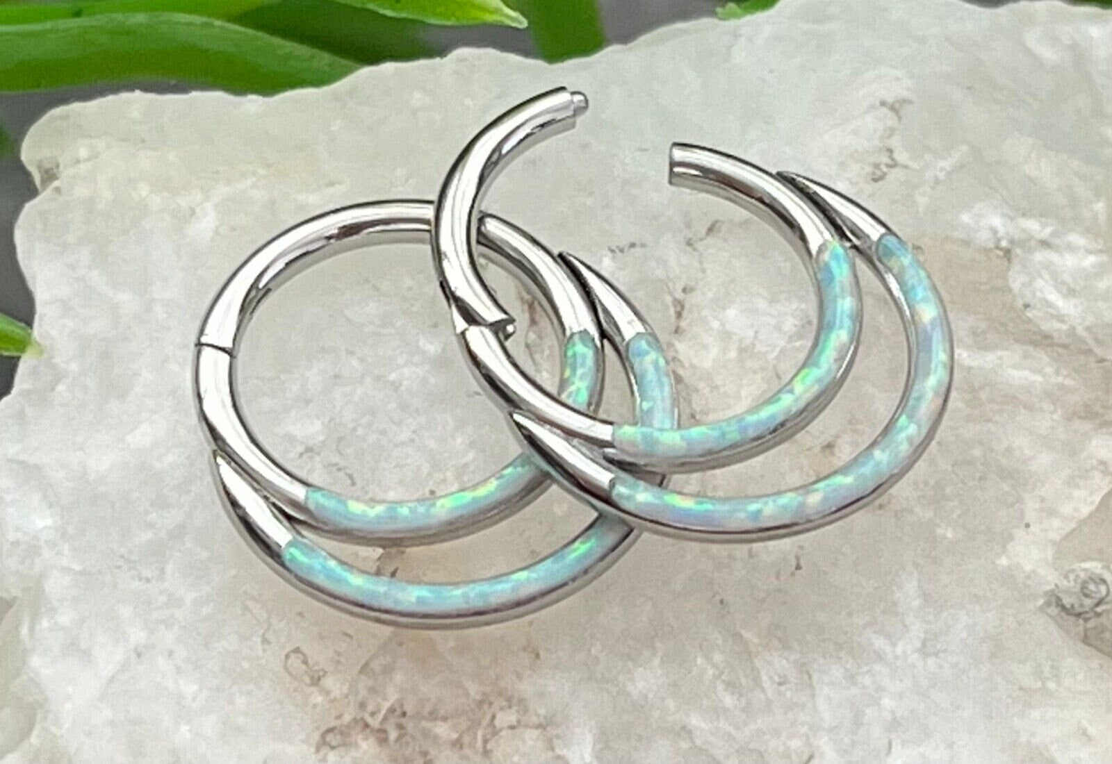 1 Piece of Stunning Double Opal Lined Front Hinged Steel Septum Segment Ring - 16g - 8mm or 10mm Available!