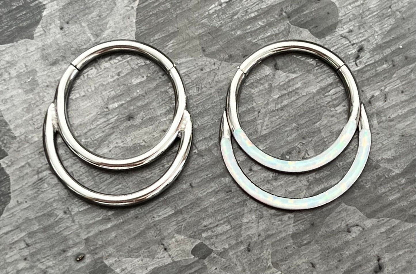 1 Piece of Stunning Double Opal Lined Front Hinged Steel Septum Segment Ring - 16g - 8mm or 10mm Available!